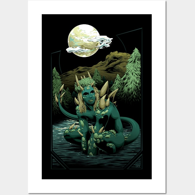 Darkness of the Swamp - Lake Monster Wall Art by redappletees